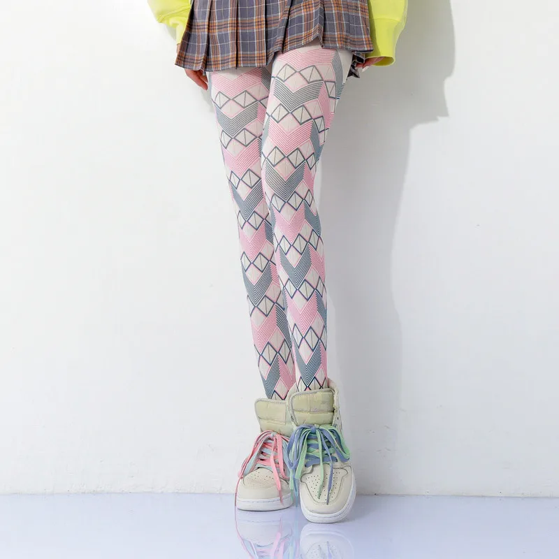 Spring and autumn pantyhose women's color plaid pattern printing fashion trendy pantyhose leggings
