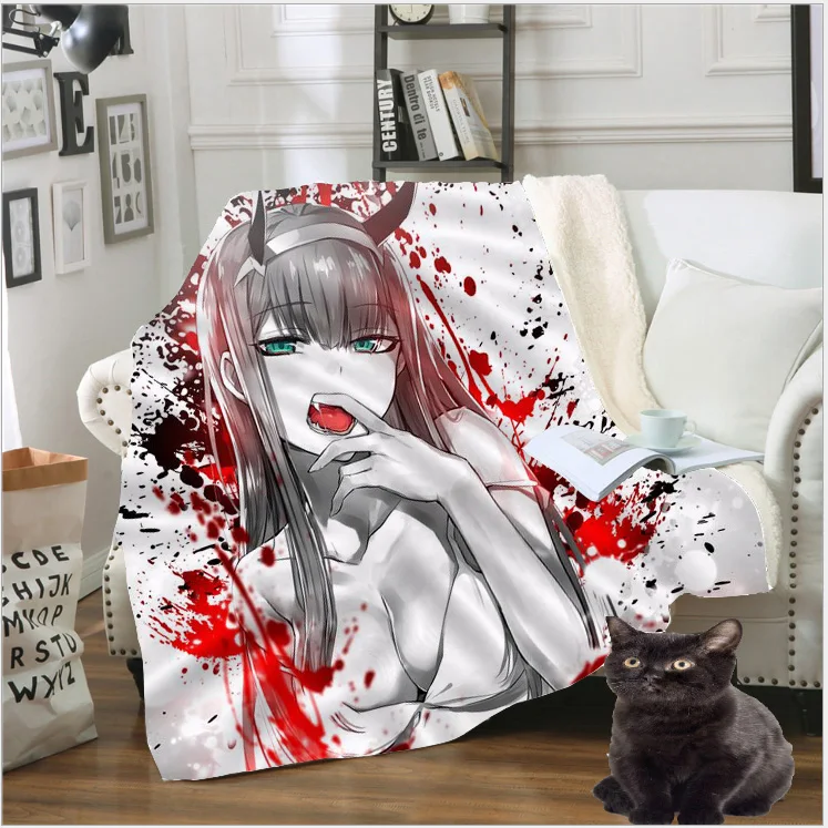 

3D Print Anime Darling In The Franxx Blanket Hiro Fleece Travel Quilt Sofa Keep Warm Throw Plush Blankets Bedspread Duvet B121