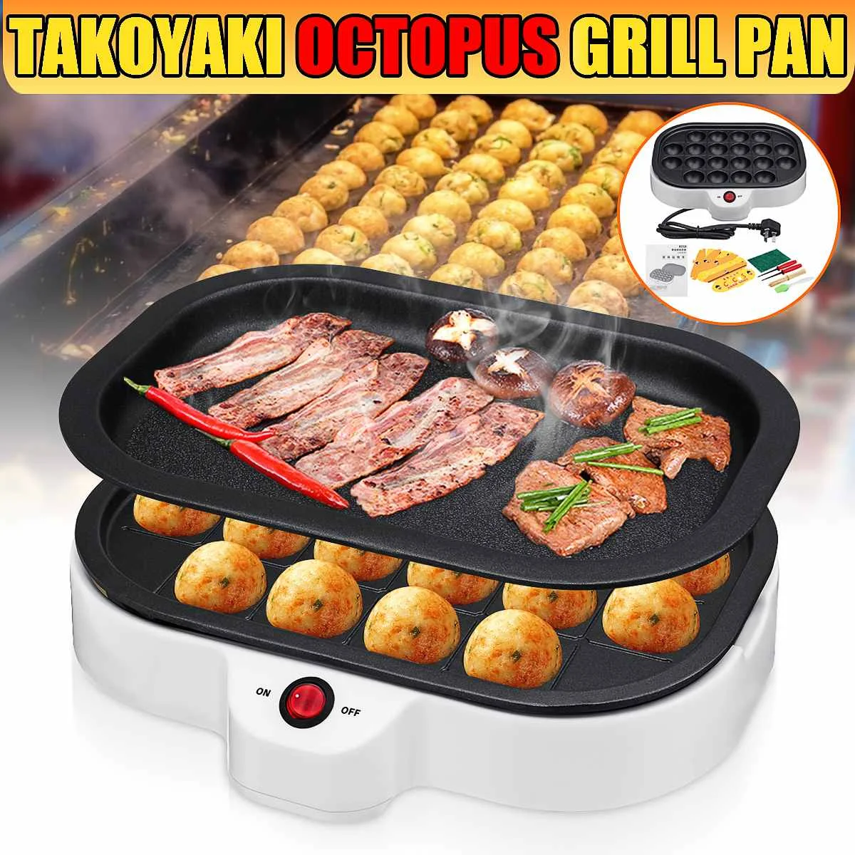 Online Takoyaki Maker Elettrico BBQ Grill Plate Machine Mini Bistecca Padella 20 Fori Polpo Balls Maker Fai Da Te Takoyaki Macchina Da Forno