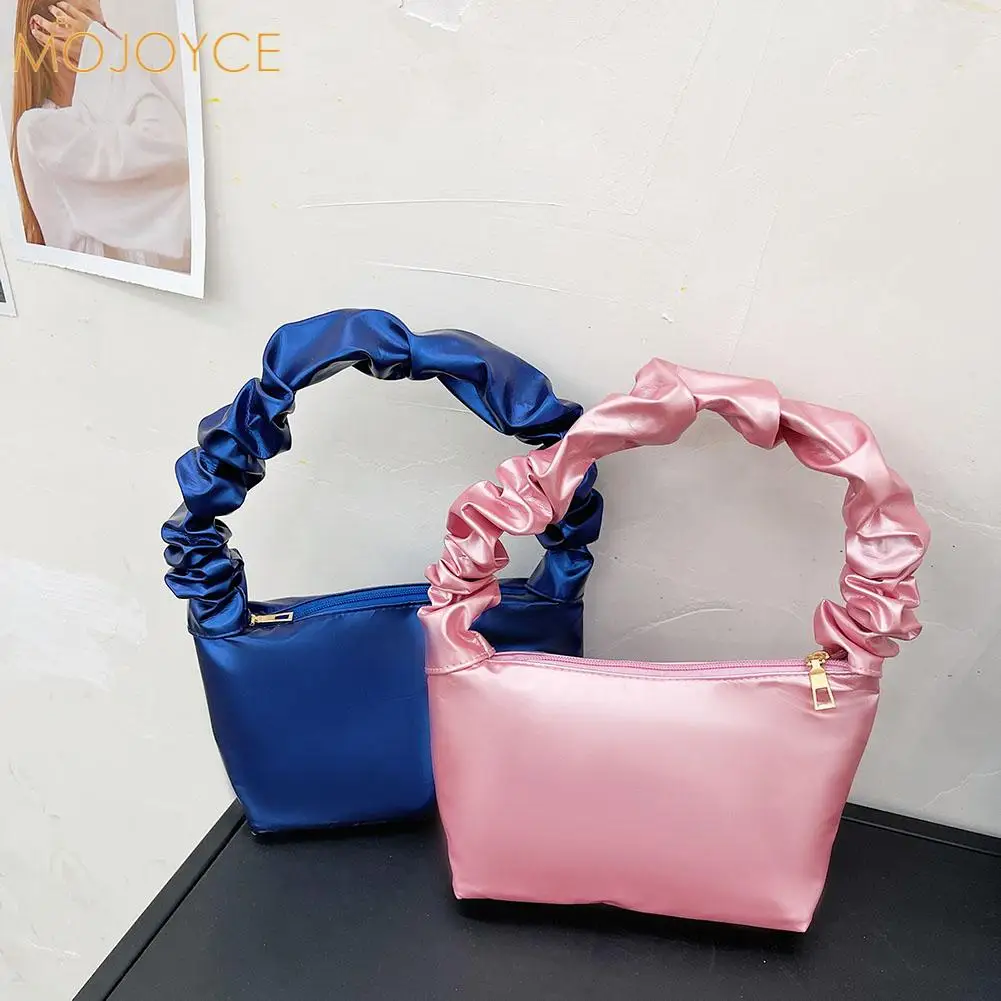 

Fashion Women PU Leather Pleated Solid Color Shoulder Underarm Bag Casual Ladies Top-handle Small Handbag Purse