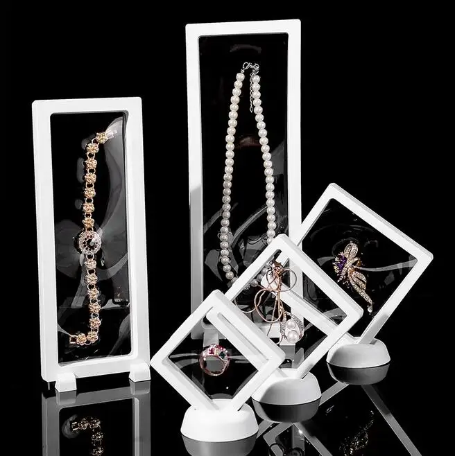 Top 10pcs/Lot Floating Picture Frame Jewelry Display Box Stand Ring Pendant Holder Protect Jewellery Stone Presentation Case