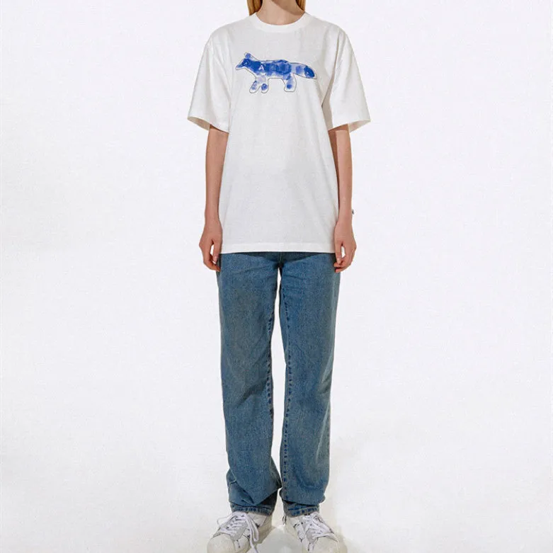 

2021 New Women T Shirt Short Sleeve Spring Summer Fox Print Embroidery White Black O Neck Casual Tee Tshirt For Men and Women