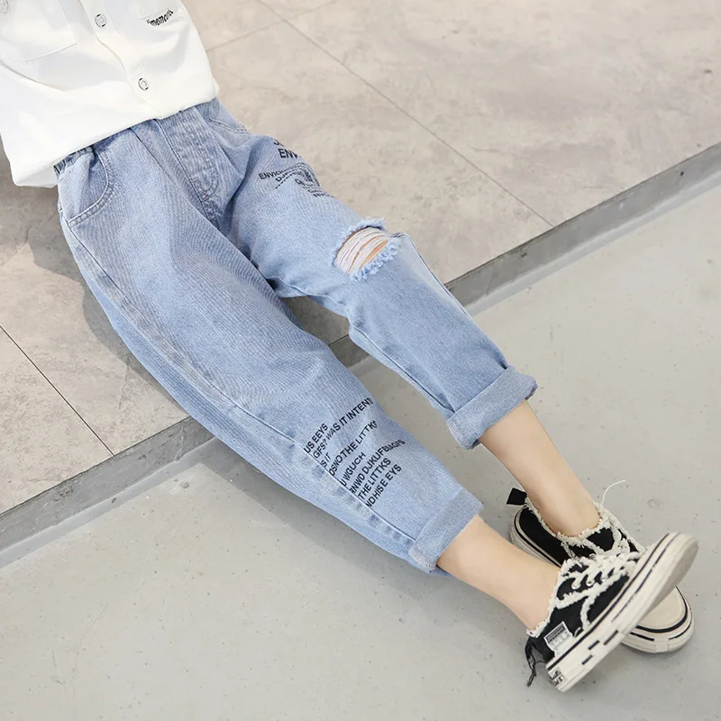 

Teen Girls Jeans Fashion Holes Harem Pants for Teenage 8 10 12 years 2020 New Spring Fall Children Outfit
