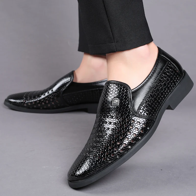 

2021 Spring Autumn Hollow Soft Bottom Cool Men's Dress Shoes Light Formal Pointed Toe Flats Shoes Breathable Leather Shoes Men