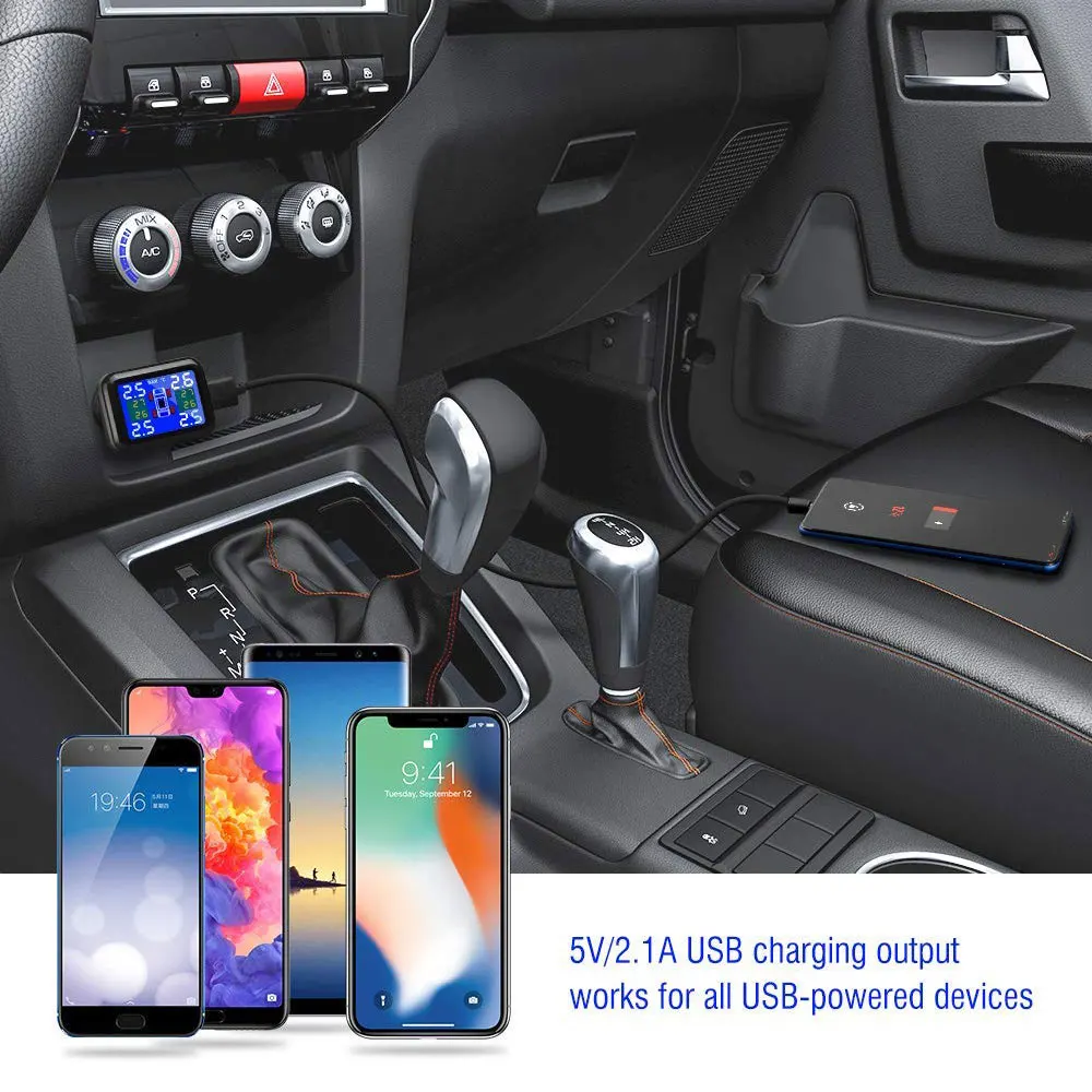

TPMS Cigarette Lighter Plug USB Tire Pressure Monitoring System LCD Display Screen External Sensor Car Alarm tmps For Honda etc