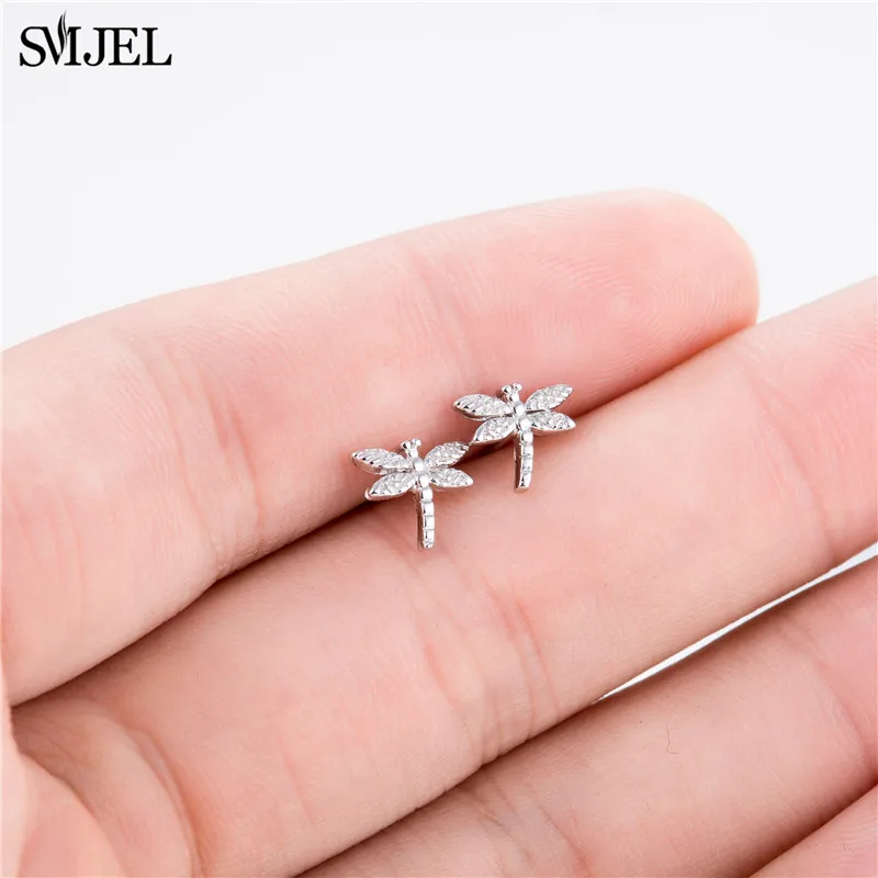 dragonfly SMJEL Новое поступление богемные маленькие крошечные серьги-гвоздики с перьями для женщин очаровательный лист серьги oorbellen Brincos свадебные подарки - Окраска металла: dragonfly