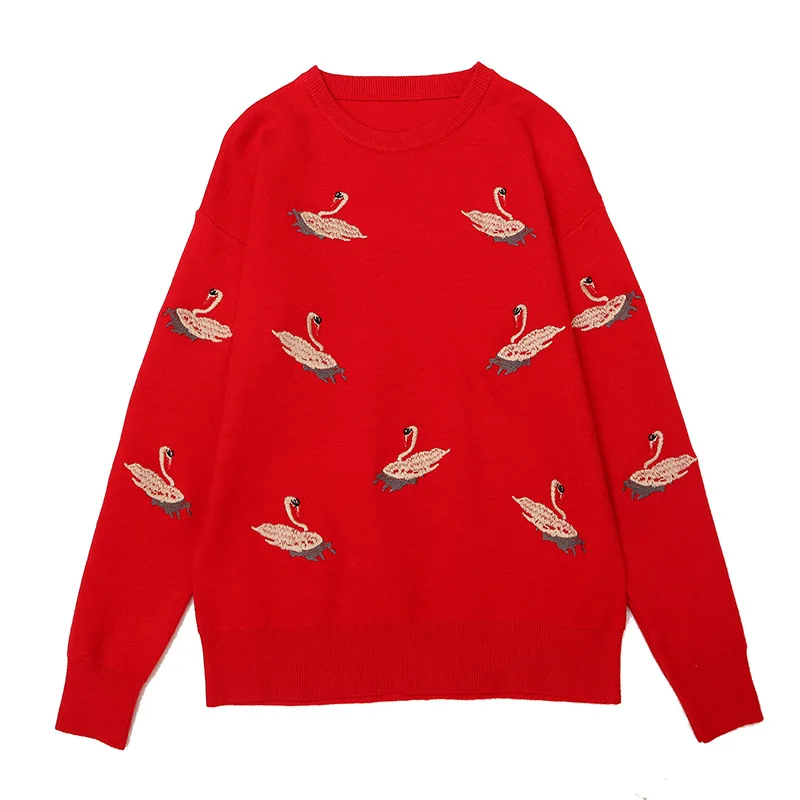 

2019 autumn loose embroidered fresh short new embroidered sweater women's blouse knitted undershirt women sweaters pullovers