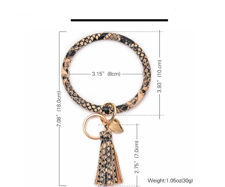 

New PU Leather Heart-shaped Tassel Pendant Bracelet Key Ring Women's Gift Fashion Exaggerated Round Bracelet Key Ring Jewelry