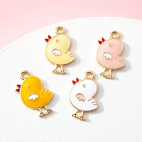 cute 10pcslot enamel cartoon yellow chick chicken charms pendant diy handmade necklace earrings accessories jewelry making