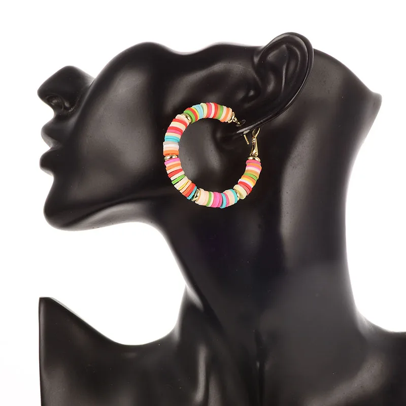 

Shineland Shinny Rainbow Boho Big Hoops Earrings Multicolor Handmade Circle Charming Earring for Women Girl Pendientes Jewelry