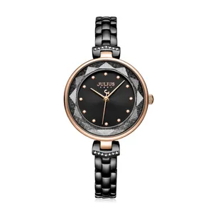 Женские часы Стразы Julius, японские кварцевые элегантные часы, часы, браслет, цепочка из нержавеющей стали, Подарочная коробка на день рождения для девочек