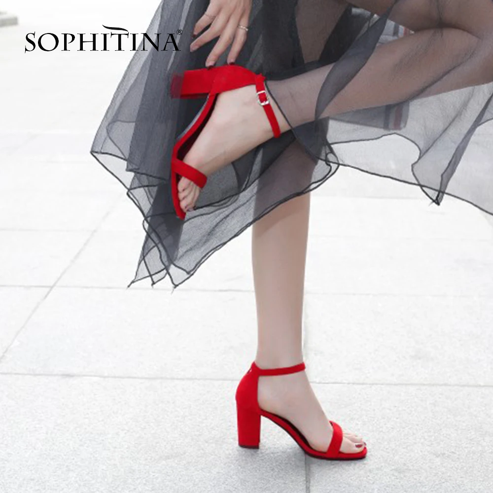 SOPHITINA/Модные Босоножки на каблуке в форме копыта; Новинка; удобная повседневная обувь из замши с пряжкой и ремешком; популярные дизайнерские женские босоножки; MO76