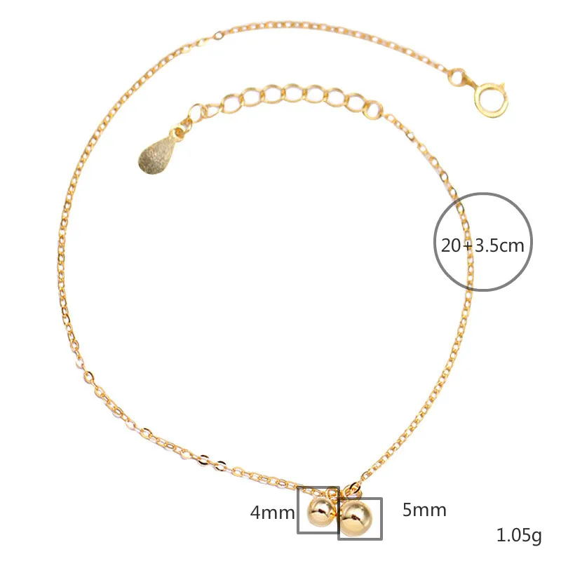 Женский ножной браслет Flyleaf ювелирный из серебра 925 пробы с золотыми бусинами и