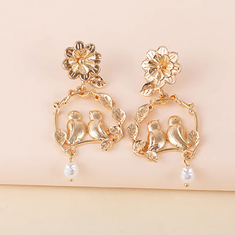 Креативные милые сережки в форме Цвет серьги капли птицы для женщин с цветочным