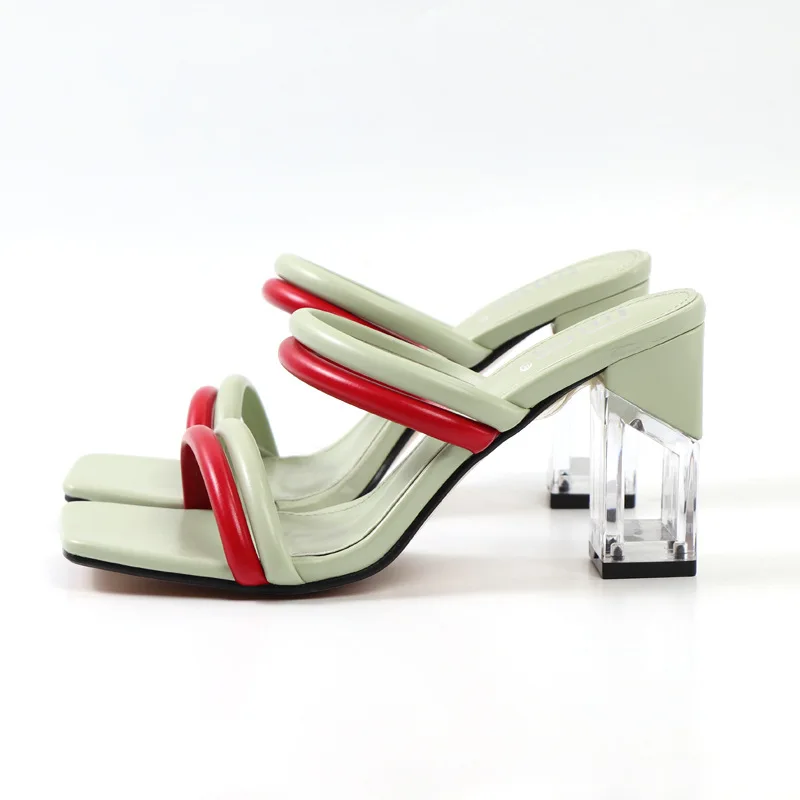 

Slippers Casual Shoes Big Size Square heel Slipers Women Rubber Flip Flops Heeled Mules Slides Luxury Block 2021 Hawaiian High S