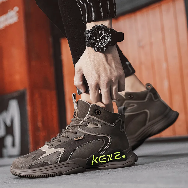 

Lcxmnd black leather shoes men's high top British style winter ins medium top leather boots fashion boots