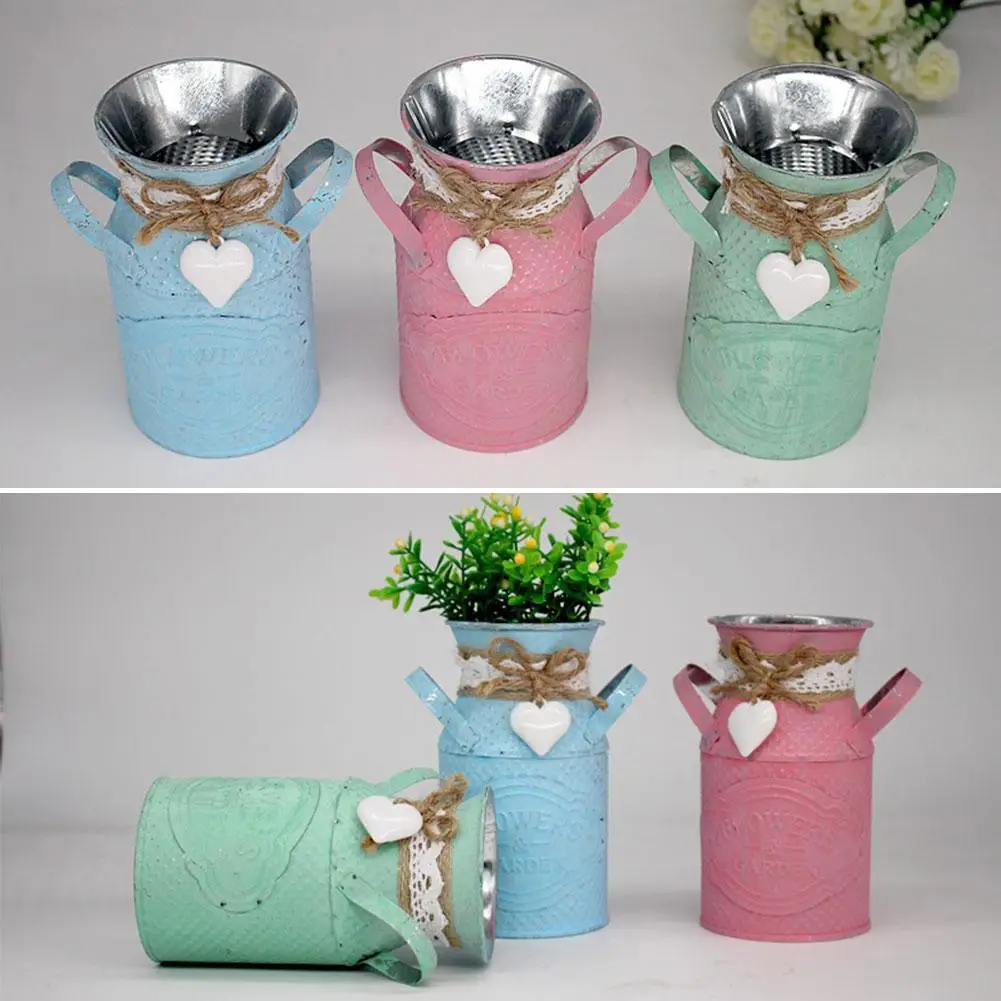 

Metal Vintage Shabby Flower Vase Tin Pitcher Jug Plants Wedding Bucket Home Garden Decoration Green/Silver/Blue/Pink Pots