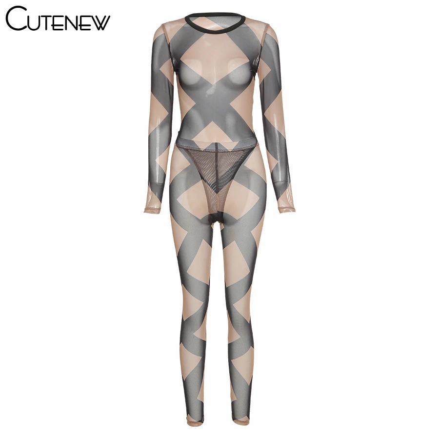 

Cutenew Cross Striped Two Piece Set Women Streetwear Bodysuit+Elastic Leggings Mesh See Through Midnight Clubwear Skinny Outfits