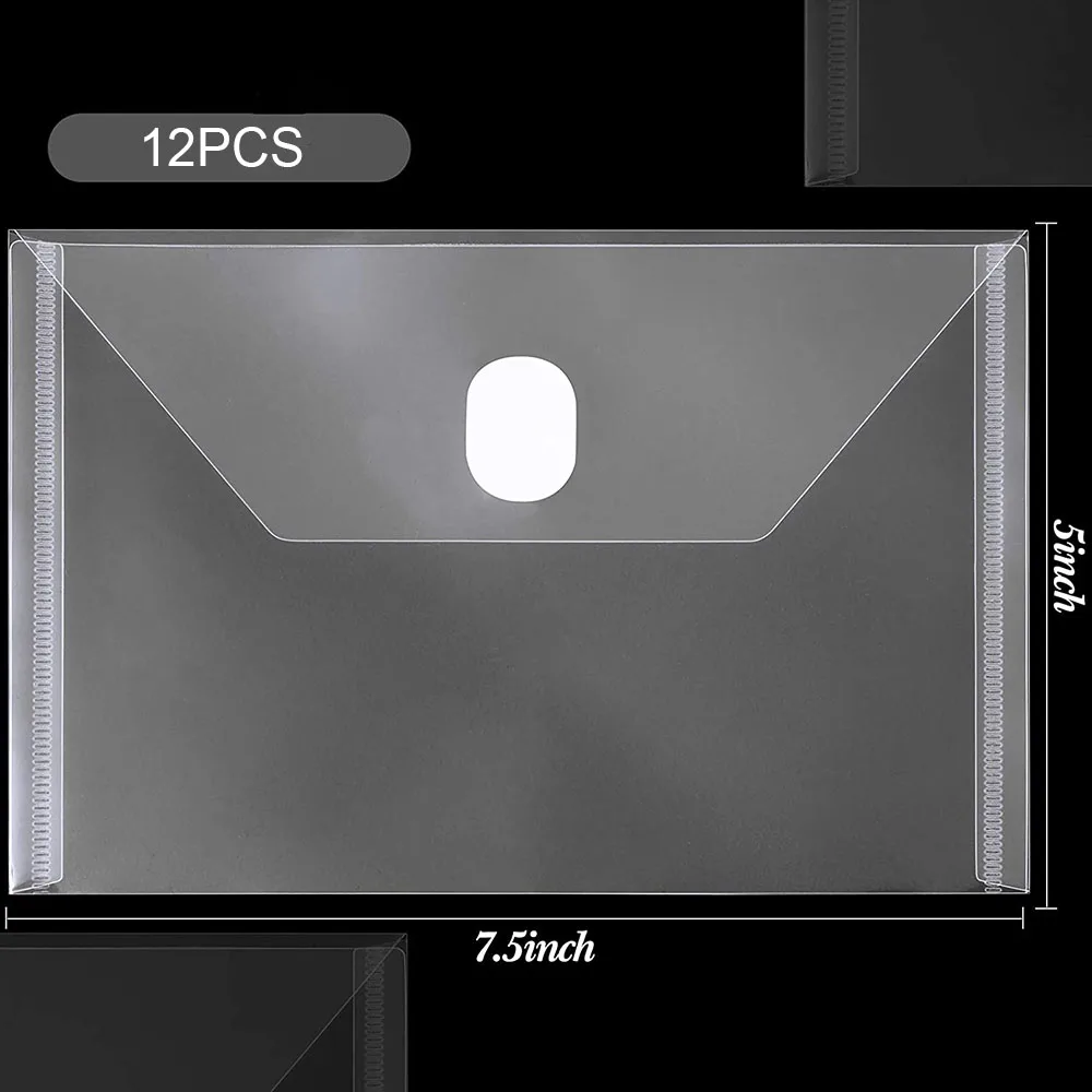 

12pcs/Lot Clear Envelopes Folder with Velcro Closure Storage Holder for Receipt Card,File, Paper Photo Dies and Stamps,14x19 CM