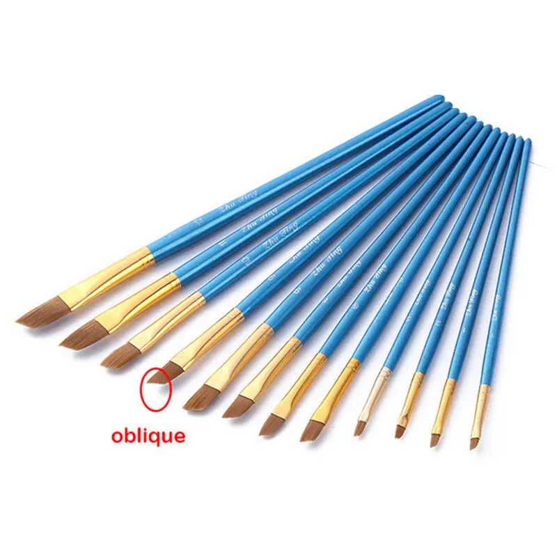 Blue oblique 12 шт./компл. кисти художников набор акрил, масло Акварельная краска ing ремесло художественная модель краска по номеру кисти для ручек - Цвет: Blue oblique