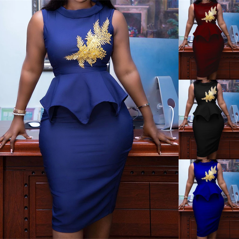 

Новинка лета 2021, горячая Распродажа, европейский и американский стиль в африканском стиле, яркое приталенное платье без рукавов с аппликаци...