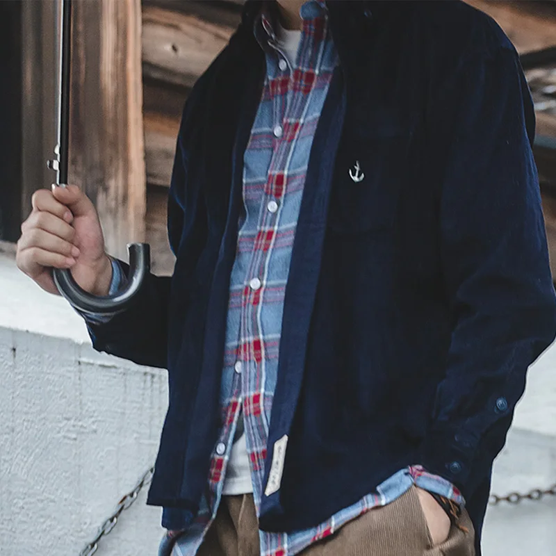 Мужская Вельветовая рубашка с длинным рукавом на пуговицах карманом | одежда