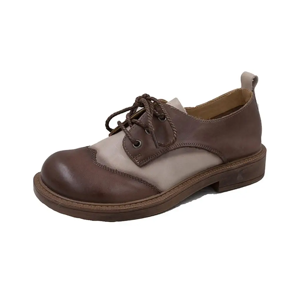 Online Sepatu Desainer 2021 Sepatu Oxford Bertali Sepatu Kulit Buatan Tangan Retro Blok Warna Coklat/Hitam