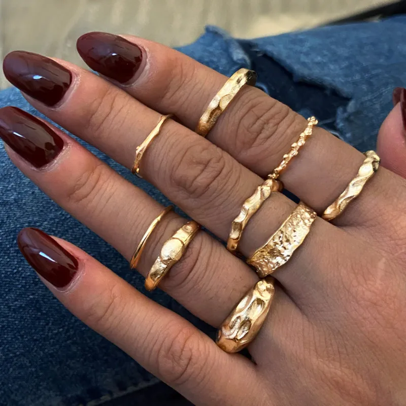 

Fashion Punk Metal Irregular Rings 12 Pcs/set for Women Charm Jewelry Accessories