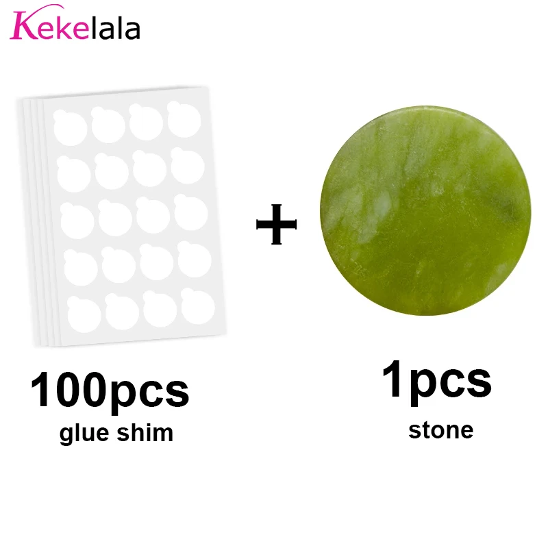 Kekelala 100pcs Eyelash Extension Glue Sticker Shim Paper Pads And Round Jade Stone Holder Set | False Eyelashes Accessories