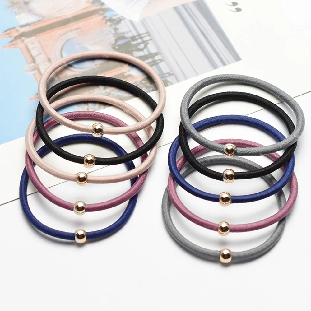 10 шт./компл. 5 см тонкие резинки для волос с золотыми бусинами держатель конского