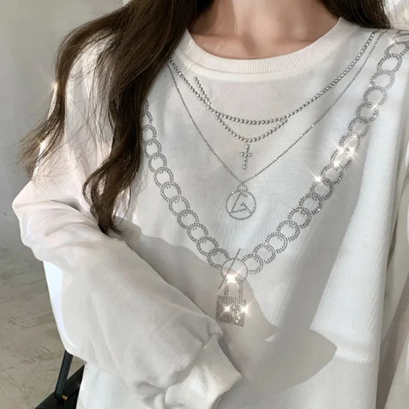 

Y2K Fashion Rhinestone Oversized Hoodies E-girl Vintage Solid Long Sleeve Black Sweatshirts Autumn Outfits Y2K Punk Goth Clothes