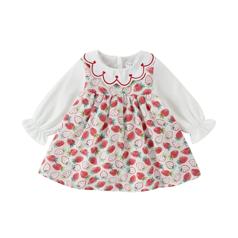 

Spring Girls Korean Strawberry High Waist Tutu Dress Sweet Petal Collar Princess Dress
