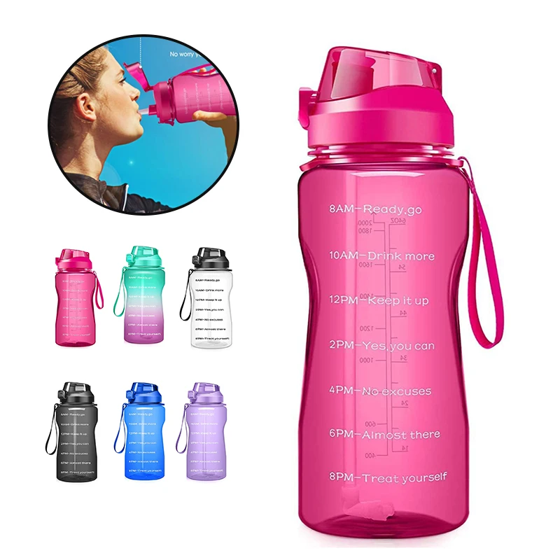 

Fashion Water Bottle With Straw 1.6/2.2L Large Capacity Motivational Quote Time Marker Sport Fitness Kettle Anti-leakage Design