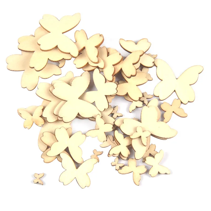 

50pcs Mixed Butterfly Pattern Natural Wood Chips Scrapbook Embellishments Handmade DIY Crafts Home Decoration Supplies MT0700