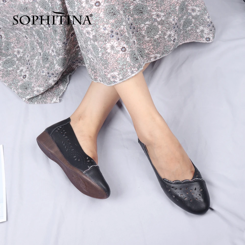 SOPHITINA Learther/Женская обувь на плоской подошве с круглым носком из коровьей кожи