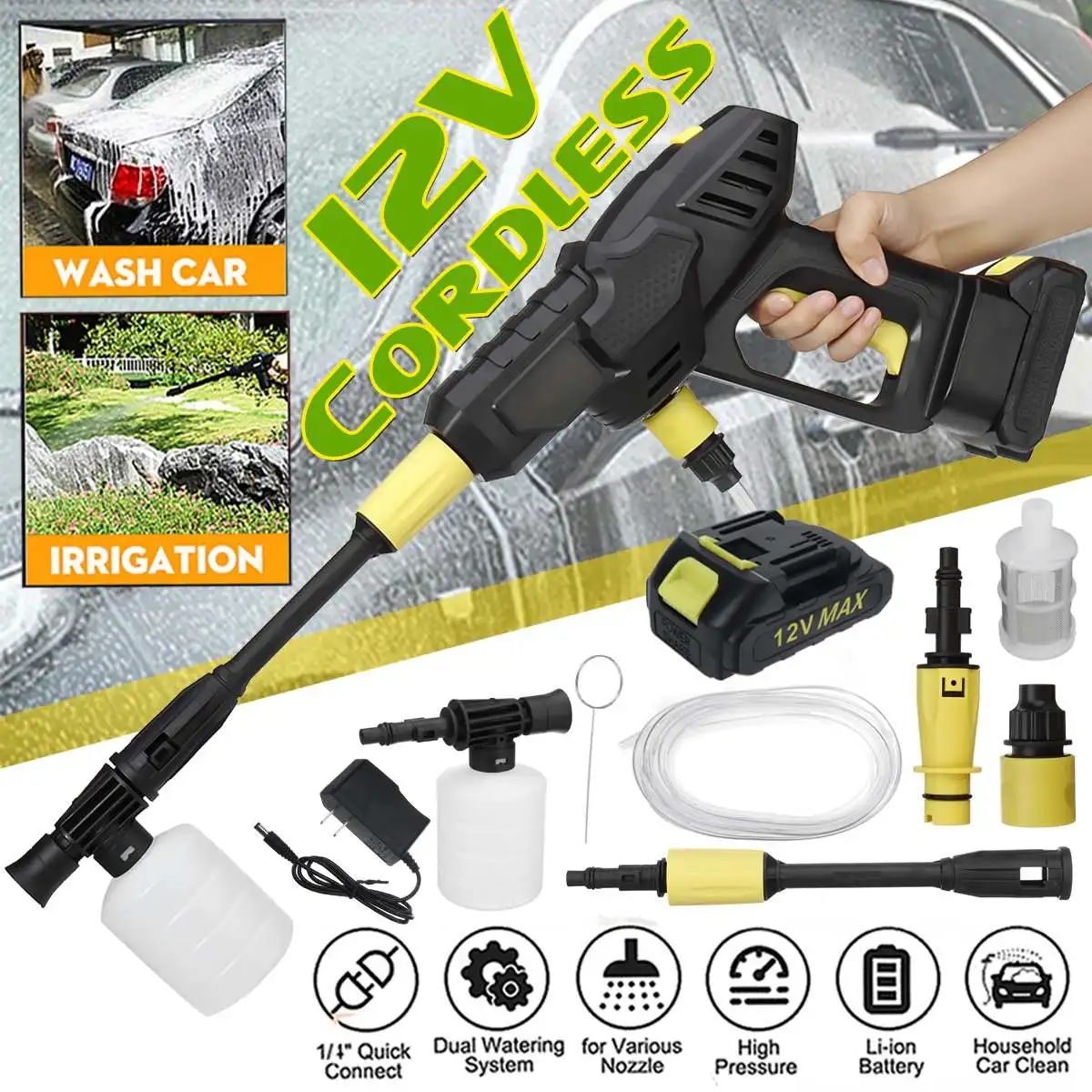 

200W 28BAR Wireless High Pressure Car Wash Water Gun Portable High Pressure Washer Foam Generator for 12V/24V Li-ion Battery