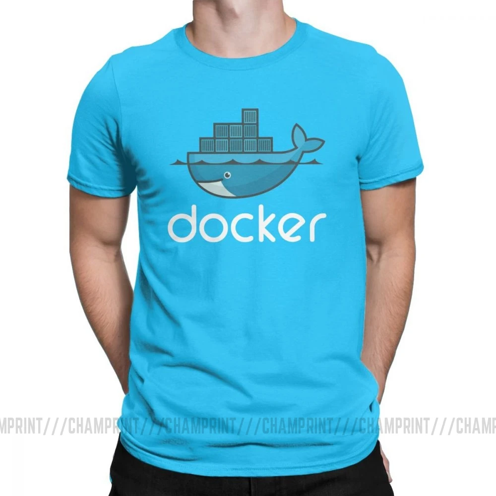 Мужская футболка с логотипом Docker, Linux, Javascript, компьютерная хлопковая одежда, Забавные футболки с коротким рукавом и круглым вырезом, графические футболки - Цвет: Королевский синий