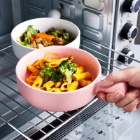 nordic ceramic salad bowl with handle breakfast cereal fruit bowl solid color dessert soup noodle bowl microwave oven special