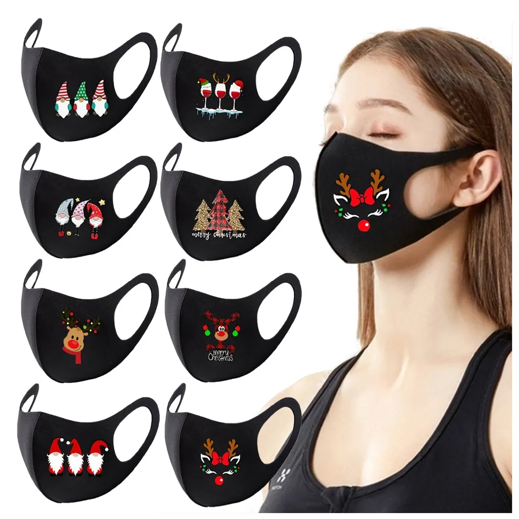 

Christmas Cartoon Printing Mask Unisex Ice Cotton Mouth Masks Adult Dustproof Breathable Windproof Washable Face Mask Máscara