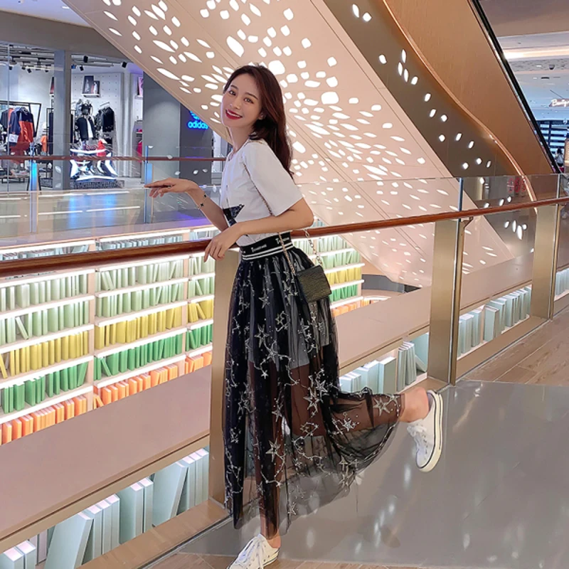 Новинка 2020 весенне летние модные женские комплекты пентаграмма блестки футболка