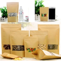 50pcs kraft paper bags with window reusable moisture proof zip lock food packing bag stand up tea coffee bean candy storage