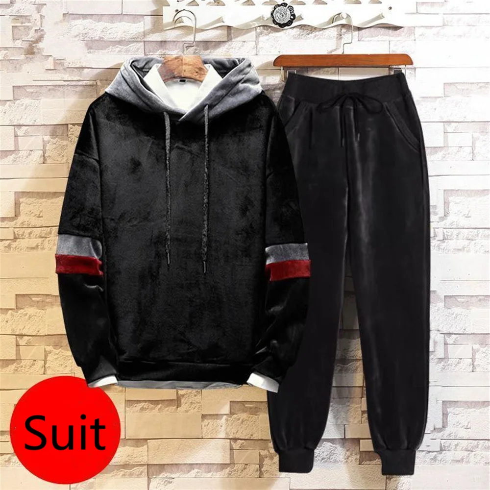 Men's sweater suit Spring and autumn Korean fashion gold velvet fabric hoodie+trousers two-piece men's must-have hoodie new