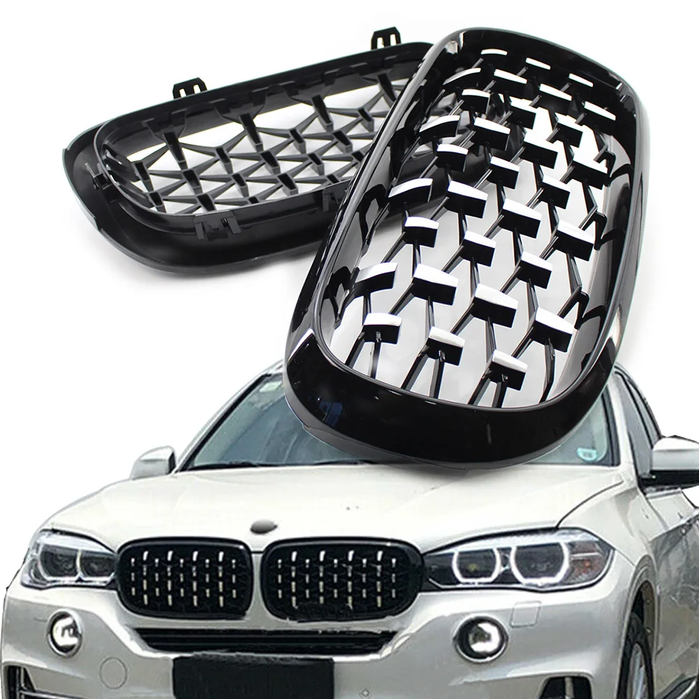 

Car Front Grille Chrome Black Diamond Meteor Stying Grill for BMW X5 F15 F85 2014 2015 2016 ABS Plastic 1Pair