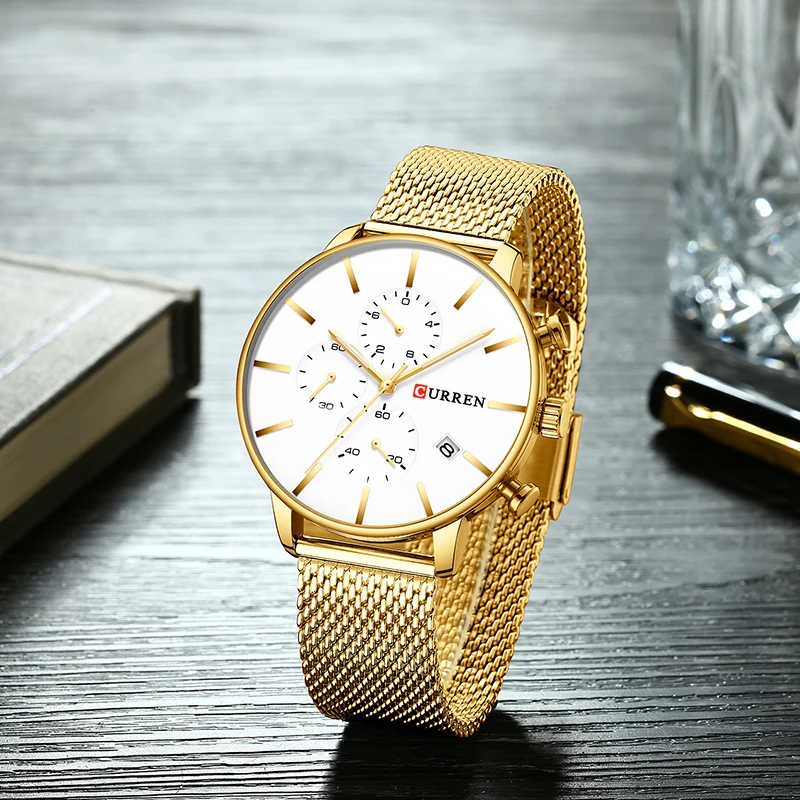 

New CURREN Top Luxury Chronograph Watch Men Quartz Wristwatches Waterproof Steel Mesh Watches Men Business Fashion Brand Clock