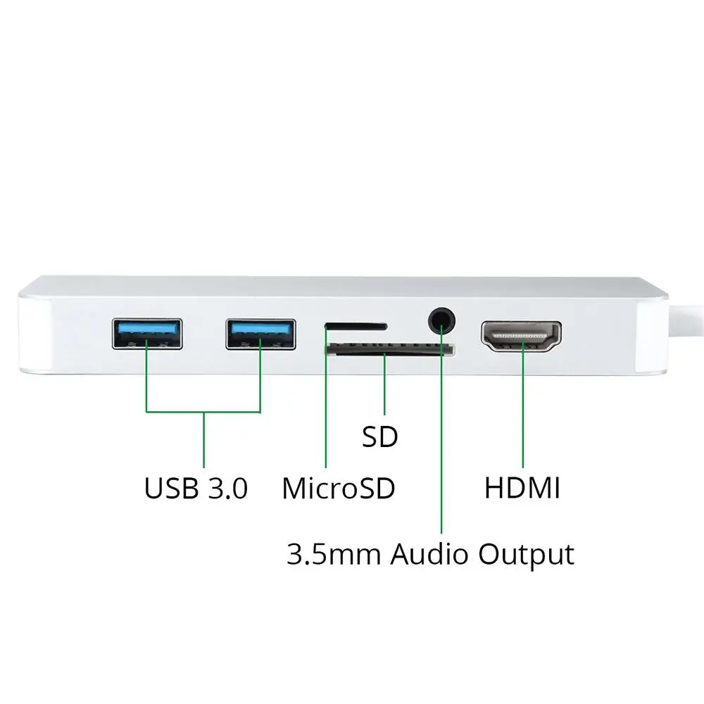 Концентратор с разъемами типа C HDMI аудиовыход 3 5 мм Micro SD TF-карта RJ45 гигабитный