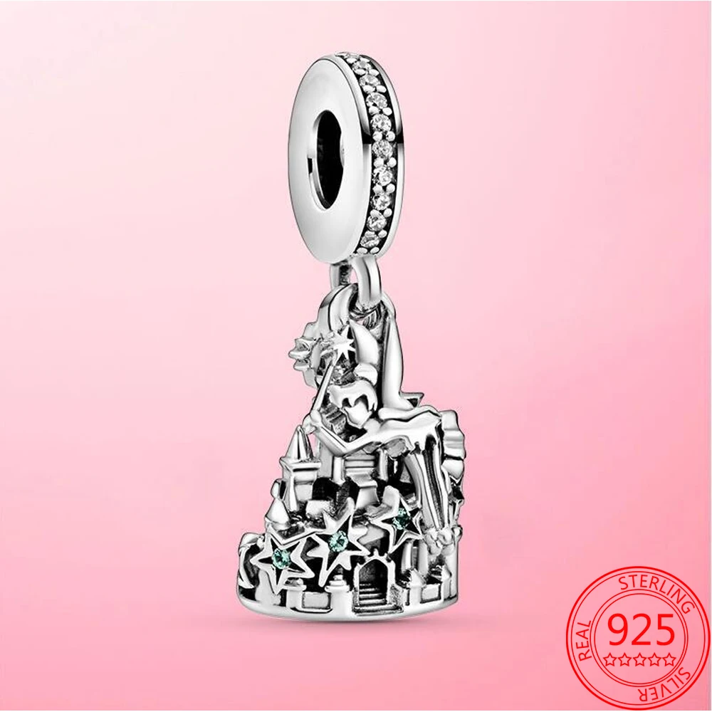 

S925 Sterling Silver Magic Dream Castle Pendant Beaded Charm Fits Brand Original Bracelet Female Pendant DIY Accessories