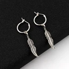 Серьги-кольца в форме листьев женские, модные винтажные золотистые металлические серьги-кольца с перьями, ювелирные аксессуары, 2020