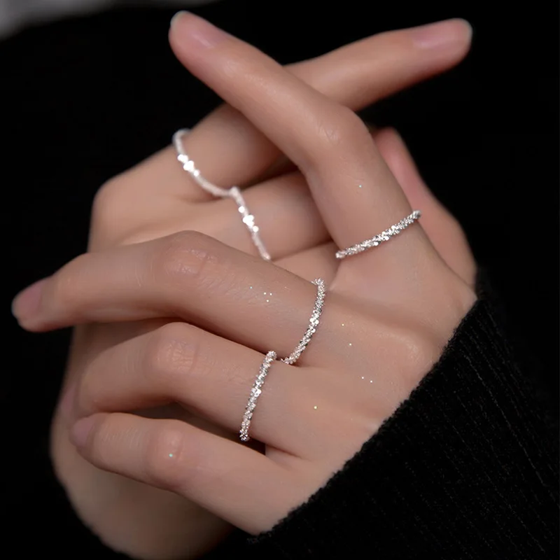 

New Arrived 925 Sterling Silver Sparkling Ring Simple Style Versatile Decorative Compact Index Finger Ring Women Fashion Jewelry