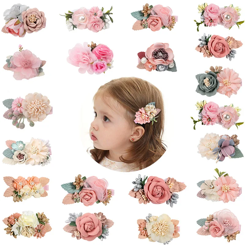 

3pcs pink simulation head flower hair accessories princess all-match fresh and natural cute christmas hairpin for Girl's Gift
