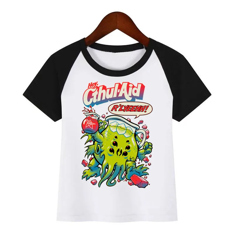 Детская мультяшная футболка с круглым вырезом, футболки Cthulhu, летние топы, Детская футболка для девочек, одежда для мальчиков и девочек